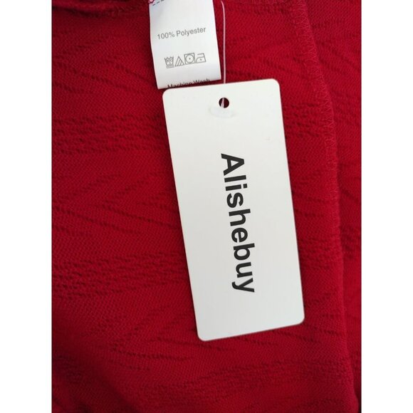 Alishebuy Women's Red Cardigan Sweater Long Sleeve Open Front Pockets, Size L. - Picture 3 of 7